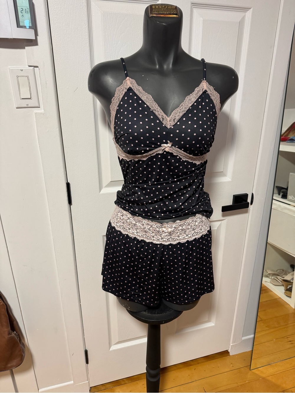 Polka Dot Lace Trim Women's Sleep Set